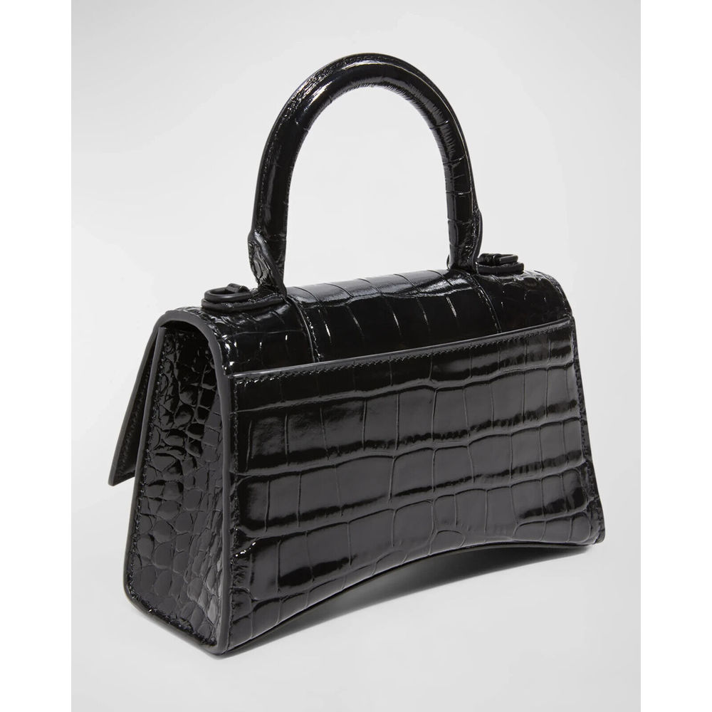 BALENCIAGA Hourglass Extra Small Top Handle Handbag Crocodile Embossed XS Black - Picture 4 of 15